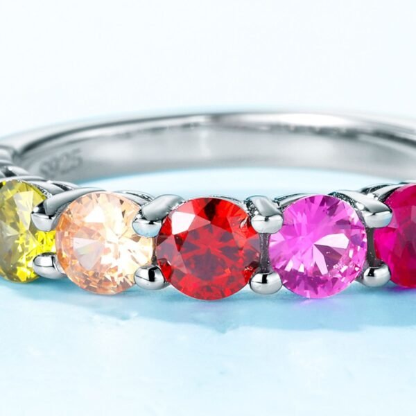 Round rainbow ring for women with diamonds colorful zirconia finger ring light luxury fashion personalized design - Image 4