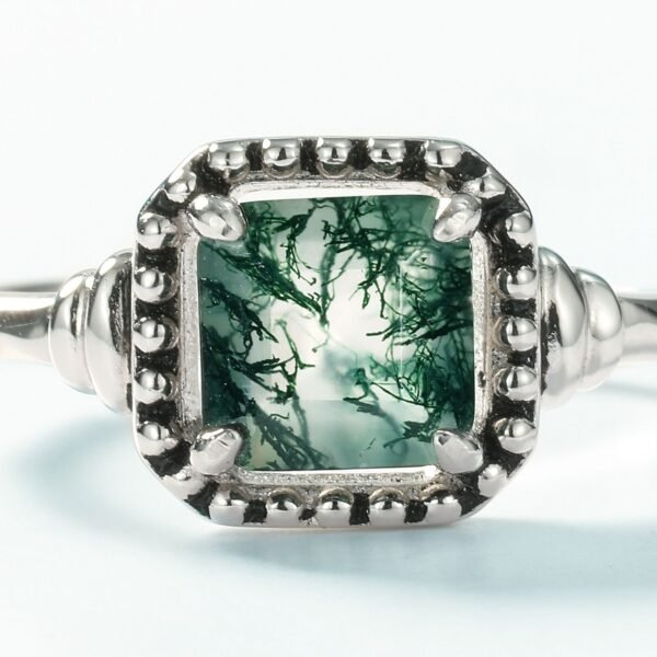 Natural Watercress Agate Vintage Ring S925 Silver Green Moss Geometric Finger Ring Simple Light Luxury - Image 4