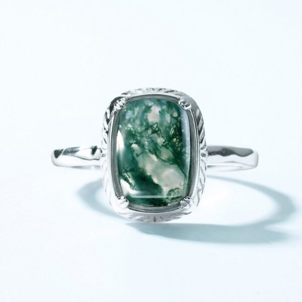 Natural watercress agate ring women S925 silver green moss open finger ring wind fashion simple - Image 4