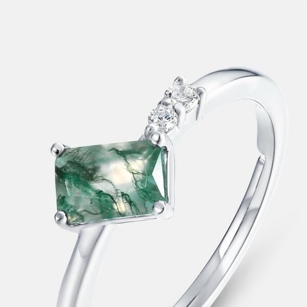 Natural Green Moss Stone Ring S925 Silver Unique Watercress Agate Open Ring Niche Personalized - Image 4