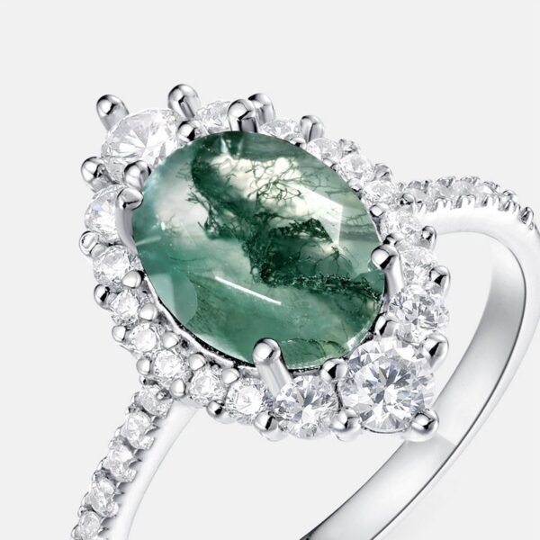Unique charm watercress agate ring S925 silver green moss fashion finger ring simple atmosphere - Image 4