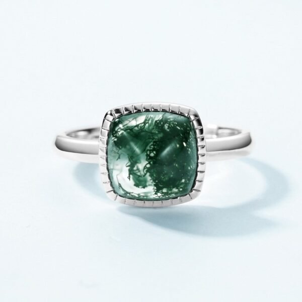 Sugar Tower Natural Watercress Agate Ring S925 Silver with Green Moss Stone Finger Ring Simple Customized - Image 4