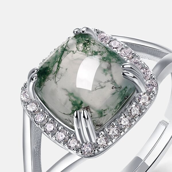 Sugar tower shape natural watercress agate ring S925 silver green moss stone hand jewelry simple style - Image 4