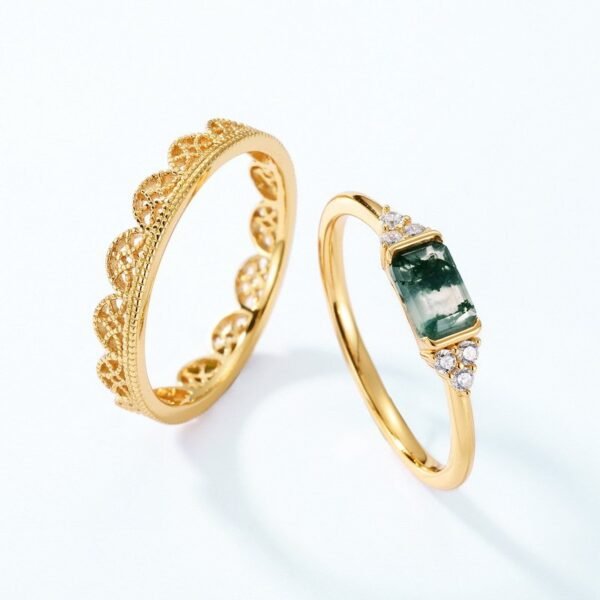 Light Luxury Natural Watercress Agate Ring S925 Silver Gold Plated Green Moss Stone Stacked Index Ring Customized - Image 4