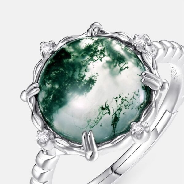 Section personalized charm watercress agate ring S925 silver natural green moss stone fashion finger ring atmosphere - Image 4