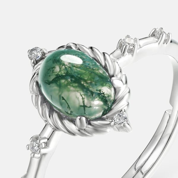 Section egg face summer natural watercress agate ring S925 silver green moss stone finger ring light luxury fresh and versatile - Image 3