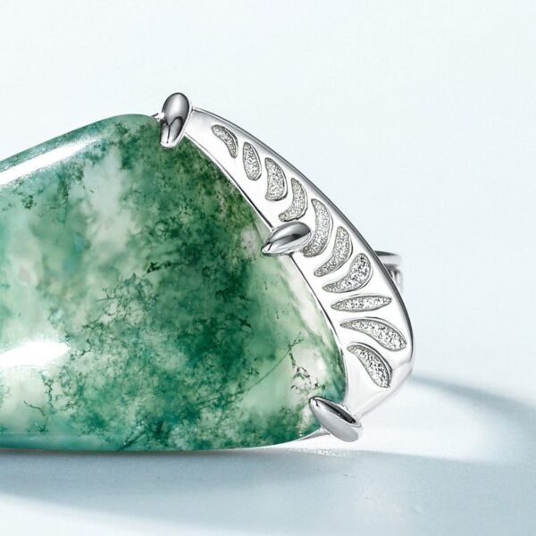 Popular hot pick personalized design green moss ring S925 silver natural watercress agate finger ring fashion - Image 4
