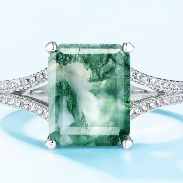Hot Pick Geometry Natural Watercress Agate Ring Women's S925 Silver Green Moss Stone Finger Ring Light and Unique - Image 4