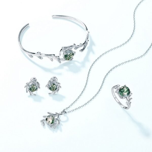 New S925 sterling silver bracelet green moss stone watercress agate open bracelet silver jewelry fashion light luxury - Image 4