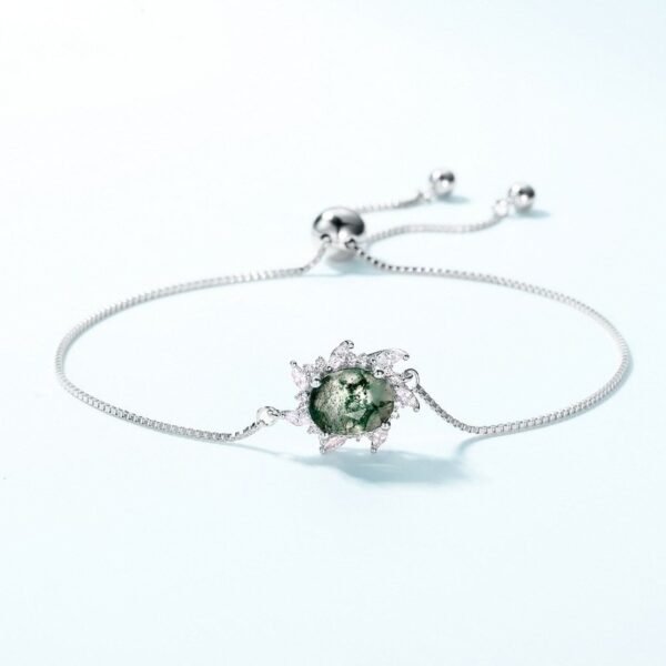 New S925 silver bracelet women's green moss stone watercress agate hand jewelry exquisite fashion retro style - Image 3
