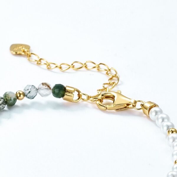 Natural watercress agate with pearl S925 silver bracelet green moss stone hand jewelry simple light luxury - Image 4