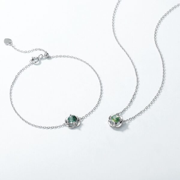 Flowers natural green moss stone bracelet women S925 silver watercress agate hand jewelry simple light niche - Image 4