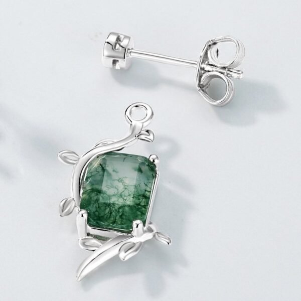Natural watercress agate two wear earrings S925 silver with green moss earrings fashion customized - Image 4