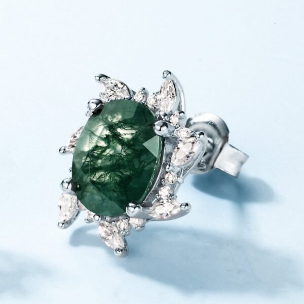 New S925 silver green moss earrings female watercress agate wind fashion with earrings - Image 4