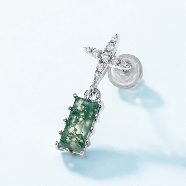 Cross asterisk watercress agate earrings women S925 silver with natural green moss stone stud earrings wind - Image 4