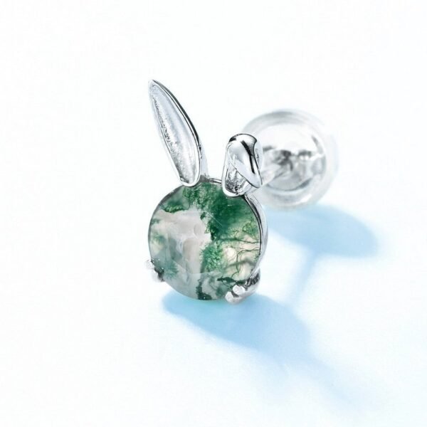 Cute rabbit ears green moss earrings S925 silver inlaid watercress agate earrings fashion - Image 4