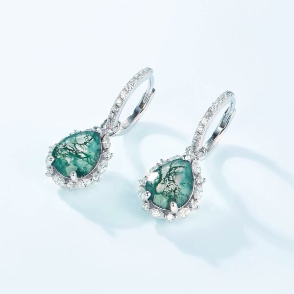Pear-shaped green moss earrings for women S925 silver watercress agate earrings retro light luxury personality - Image 4