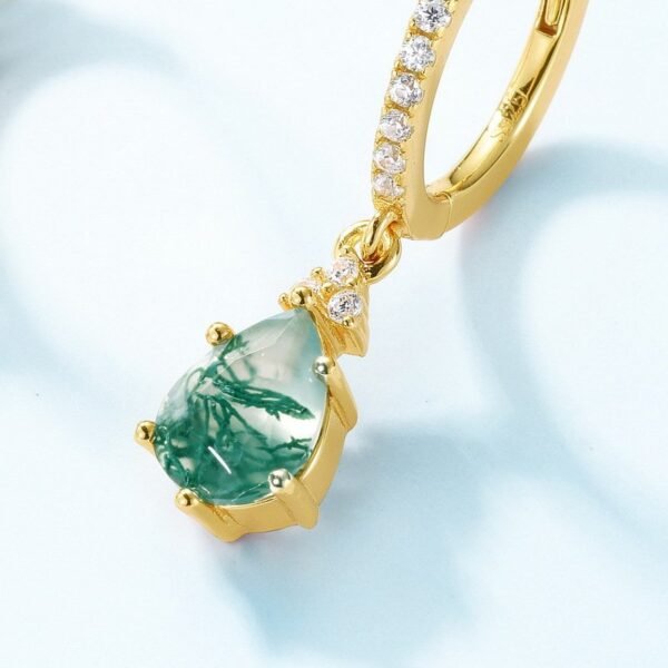 Light luxury green moss earrings S925 silver inlaid watercress agate earrings fashionable and versatile - Image 4