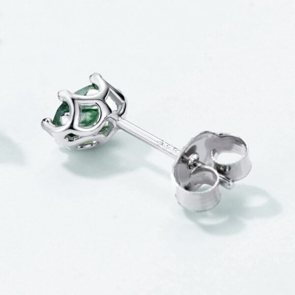 Egg-shaped natural watercress agate earrings S925 silver six claws set with green moss stone earrings simple and fashionable - Image 4