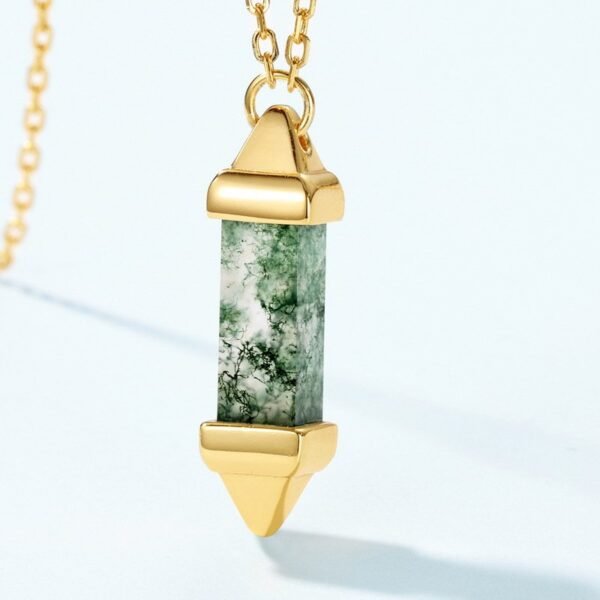 Bullet natural watercress agate necklace S925 silver with green moss stone collarbone chain light luxury - Image 4