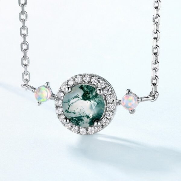 Classic light luxury natural watercress agate necklace women S925 silver with green moss stone collarbone chain light luxury - Image 4