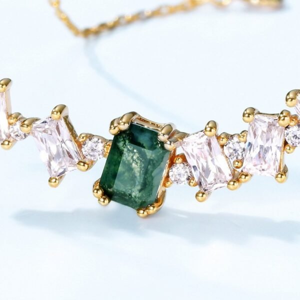 New S925 silver green moss stone necklace women aqua agate collarbone chain light luxury style - Image 4