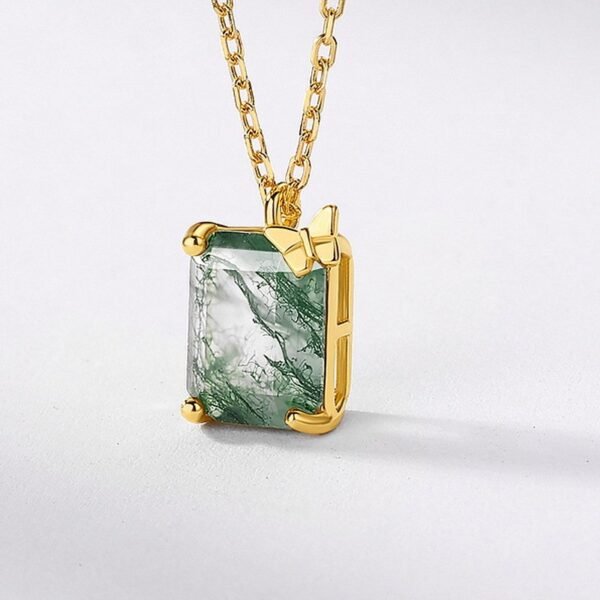 Geometric natural watercress agate butterfly necklace women S925 silver with green moss stone collarbone chain customized - Image 4