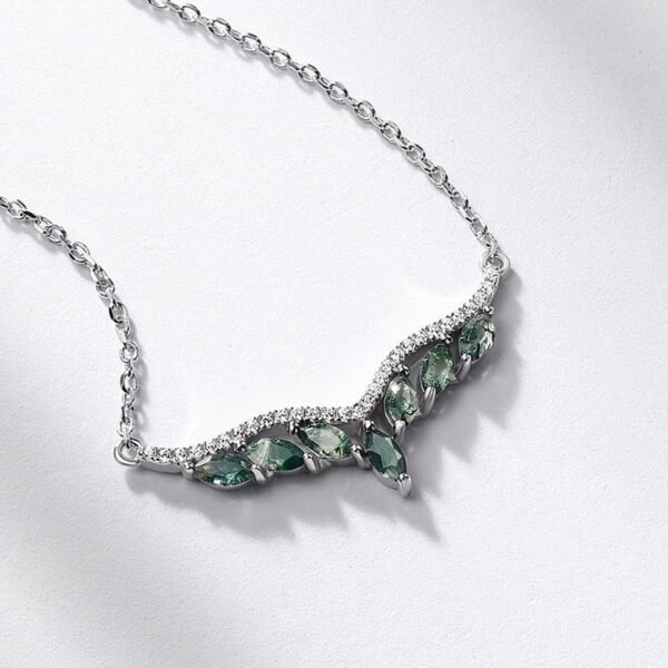 Angel wings natural green moss necklace women S925 silver watercress agate wings collarbone chain fashion - Image 4