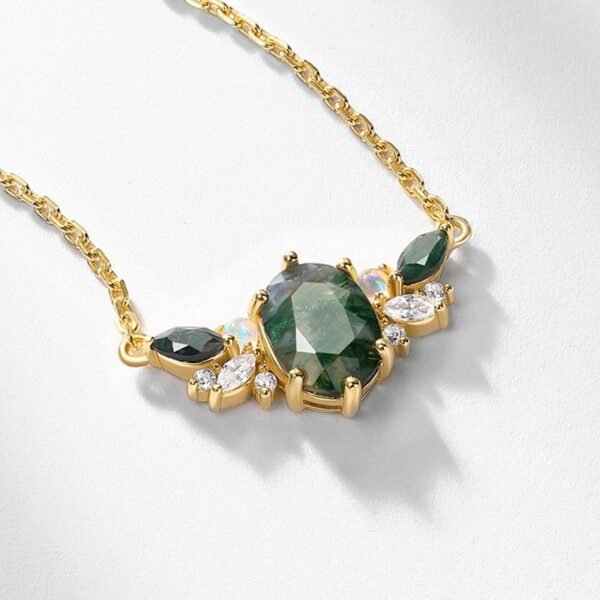 Light luxury natural watercress agate necklace women S925 silver with green moss stone collarbone chain with hundred - Image 4