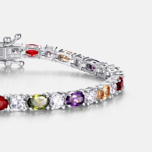 Rainbow zirconia bracelet S925 sterling silver claw set egg-shaped colorful treasure hand jewelry retro simple fashion - Image 4