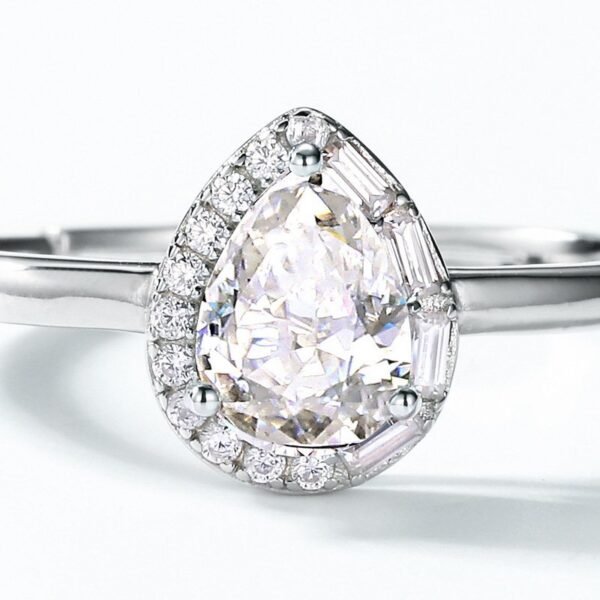 Summer new S925 silver moissanite ring white zirconium surrounded by set pear-shaped finger ring women's fashion simple - Image 4