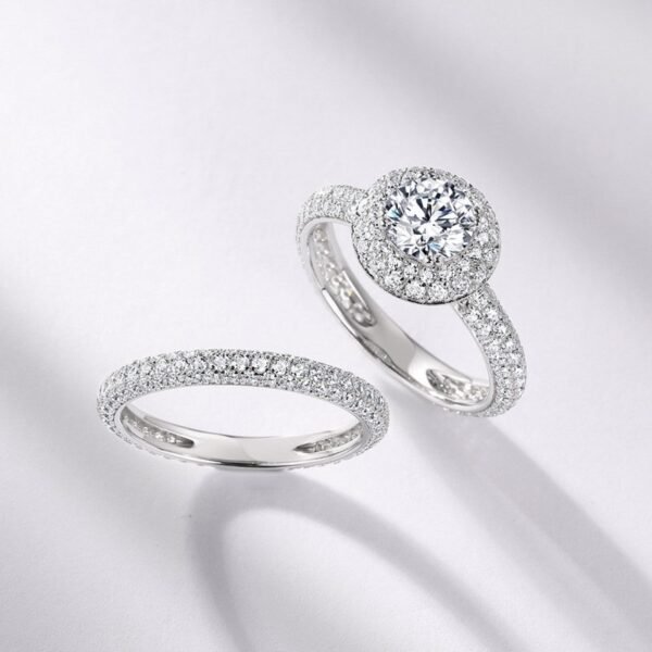 Brilliant sparkling moissanite diamond ring women S925 silver heavy full set color diamond ring combination ring fashion - Image 4