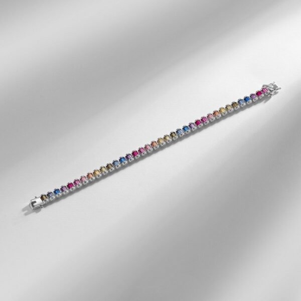 Full diamond color zirconia tennis ball chain S925 silver inlaid rainbow color treasure bracelet hip-hop trend versatile - Image 4