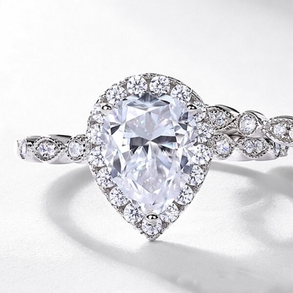 Light luxury water drop moissanite ring S925 silver sparkling fashion hundred combination ring couple send girlfriend - Image 4
