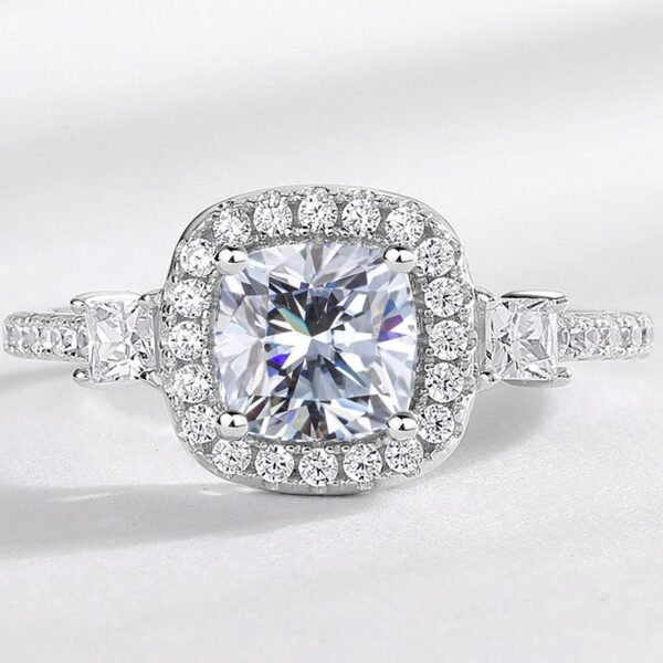 Section classic radiant fat square moissanite ring female S925 silver full of diamonds sparkling proposal finger ring couple gift - Image 4