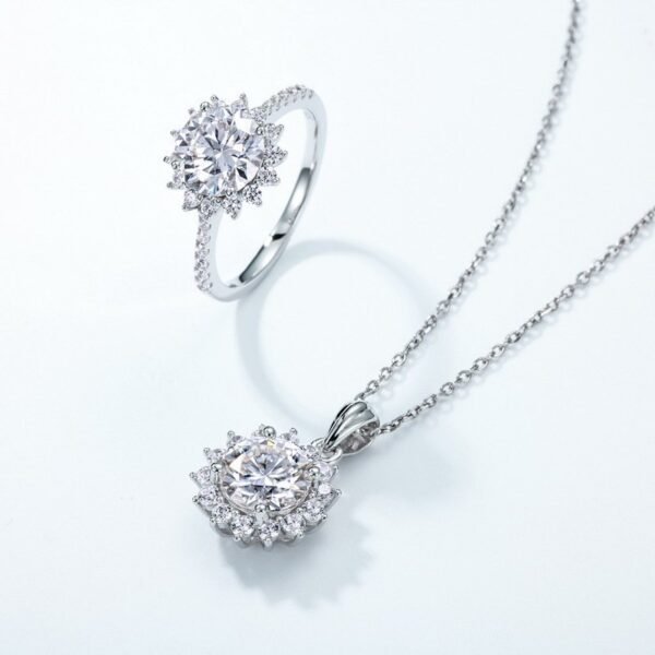 Hot pick sunflower radiant moissanite ring S925 silver inlaid D color moissan couple engagement ring fashion - Image 4