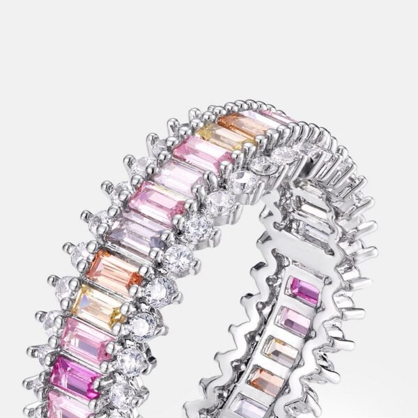 Rainbow zirconia ring S925 silver inlaid single row colorful treasure finger ring female simple fashion - Image 4