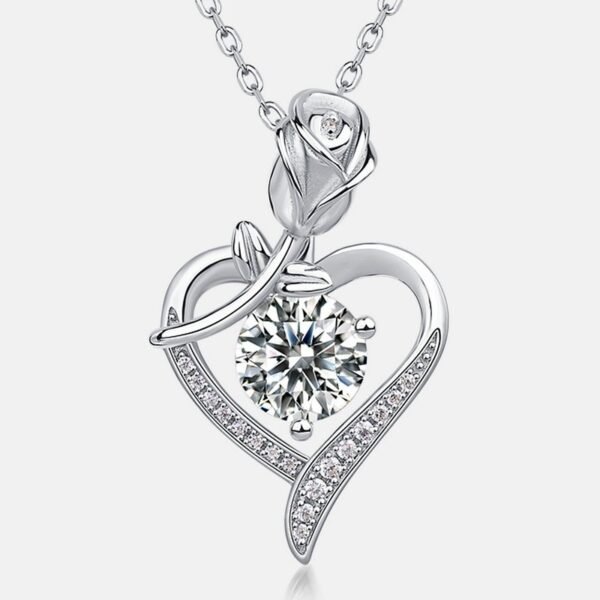 Rose on the heart moissan pendant S925 sterling silver necklace pendant female light luxury niche love heart Valentine's Day gift to your girlfriend - Image 4