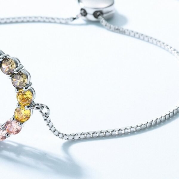 Hot S925 silver rainbow circle colorful treasure bracelet colorful zirconia adjustable hand jewelry light luxury simple - Image 4