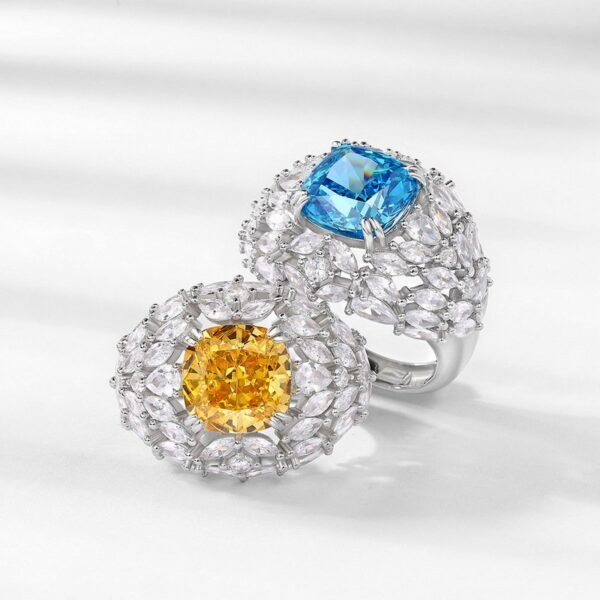 Global new S925 silver ring zircon round set ice flower cut high carbon diamond finger ring fashion luxury style - Image 4