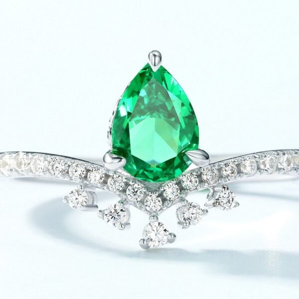 Emerald Green High Carbon Diamond Ring S925 Silver Crown Colorful Index Finger Ring Fashion Style - Image 4