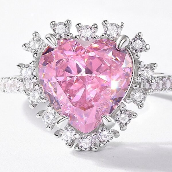 Love Shape Super Sparkle Pink High Carbon Diamond Ring Ice Flower Cut S925 Sterling Silver Ring Manufacturer - Image 4