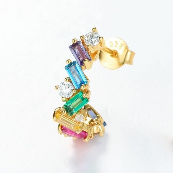 Fresh summer rainbow zirconia earrings female S925 silver plated 10k gold colored zirconia earrings light luxury simple - Image 4