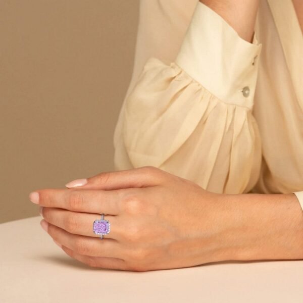 S925 silver women's ring burst flash square pink ice flower cut high carbon diamond models fashion personality - Image 4
