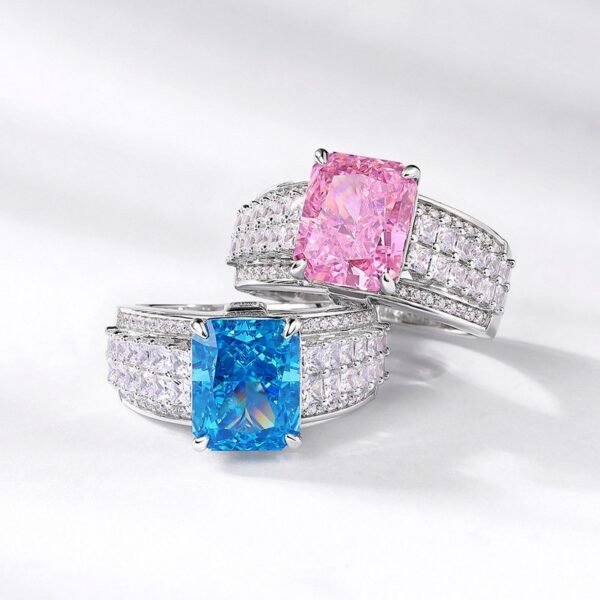 New cold wind insS925 silver ring female ice flower cut high carbon diamond square finger ring - Image 4