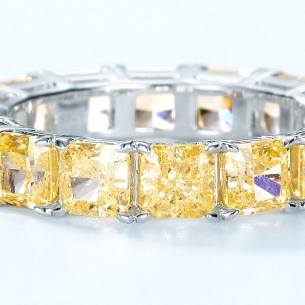 New ring luxury row ring S925 silver fat square goose yellow high carbon diamond simple women's ring - Image 4