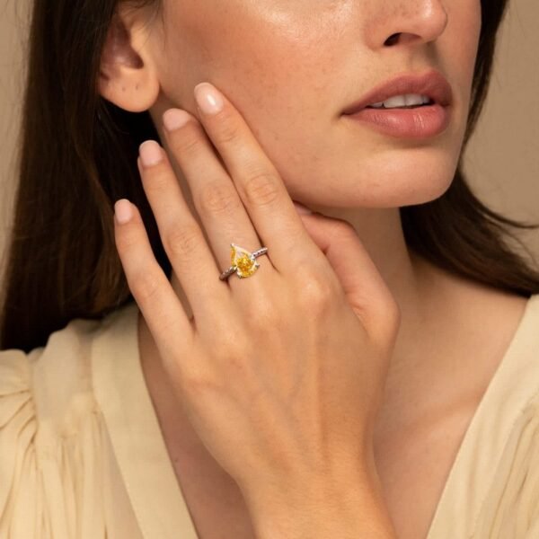S925 pear shaped pigeon egg ring goose yellow ice flower cut high carbon diamond finger ring simple and fashionable - Image 4