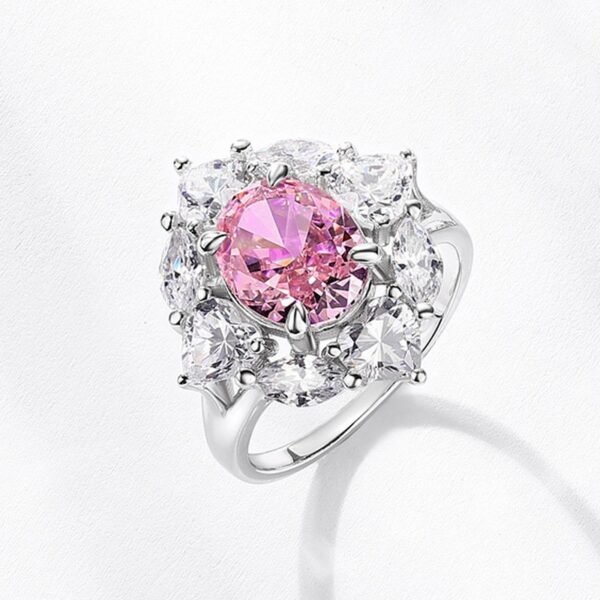 Personalized Silver S925 Pink Ring Fashion Light Luxury Ice Flower Cut High Carbon Diamond Diamond Ring - Image 4