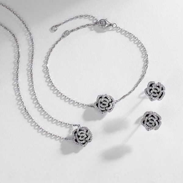 S925 silver needle rose micro-set zirconia earrings full diamond camellia earrings light luxury fashion customized - Image 4