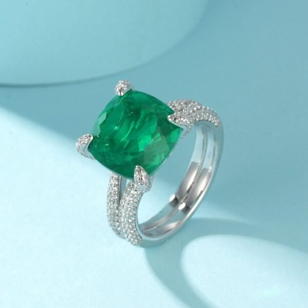Light Luxury Atmosphere Emerald Green Ring S925 Silver with Synthetic Emerald Index Ring - Image 4
